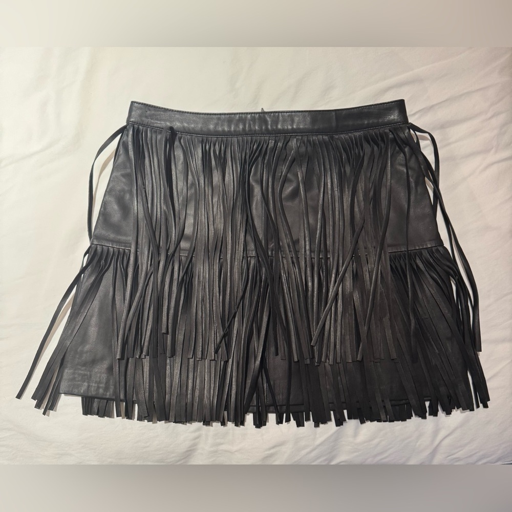 Zadig & Voltaire Black Leather Fringe Skirt